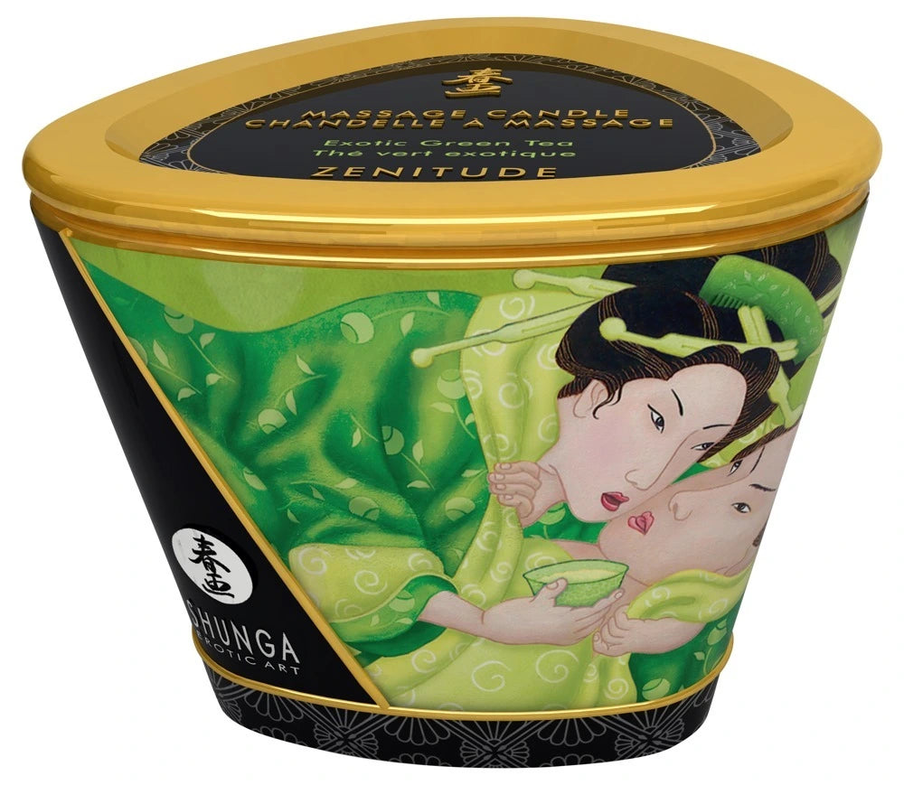 Shunga Massagekerze Exotic Green Tea – Detailaufnahme Vorderseite