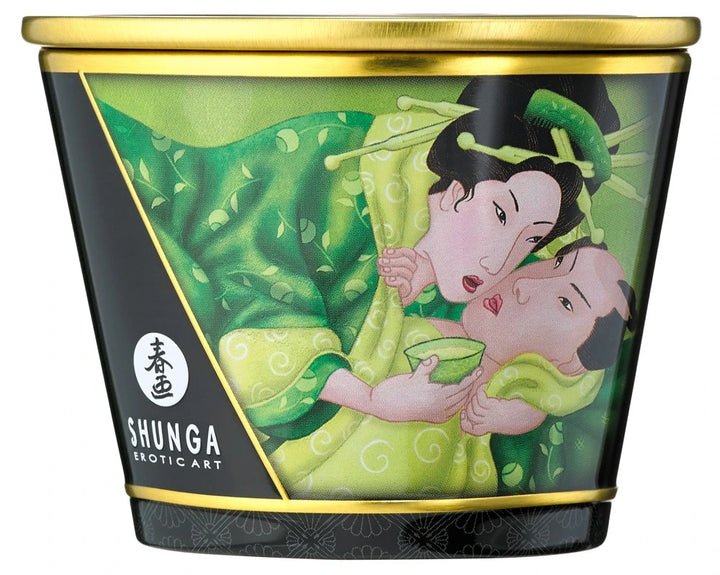 Shunga Massagekerze Exotic Green Tea – Detailaufnahme Rückseite
