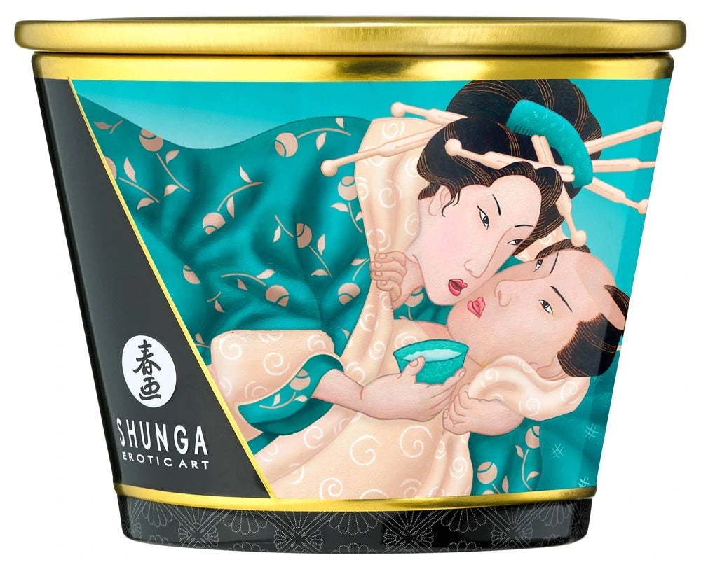 Shunga Massagekerze Island Blossom – Detailaufnahme Rückseite