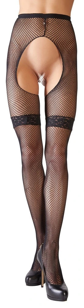 Cottelli Legware - Netz-Straps-Strumpfhose mit Strumpfbändern