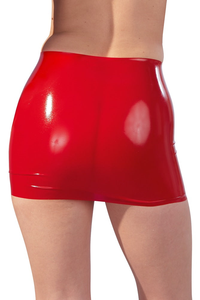 Late X Minirock Aus Latex Rot – Detailaufnahme Vorderseite