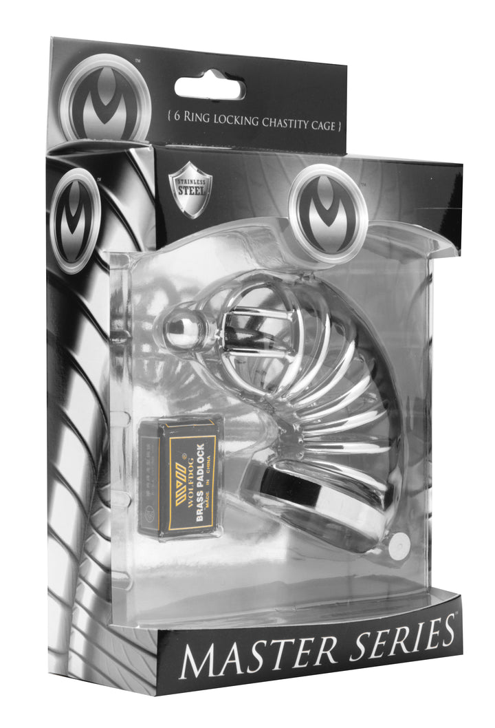 Master Series Asylum Peniskafig Mit 6 Ringen – Detailaufnahme Vorderseite