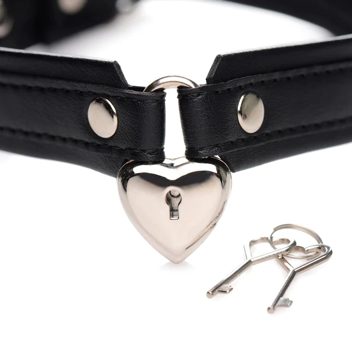 Strict - Locking Heart Halsband mit Schloß schwarz/silber