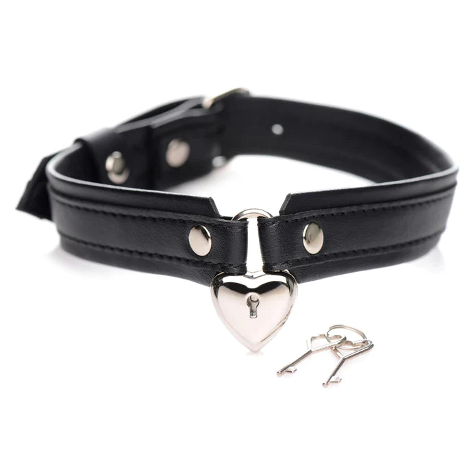 Strict - Locking Heart Halsband mit Schloß schwarz/silber