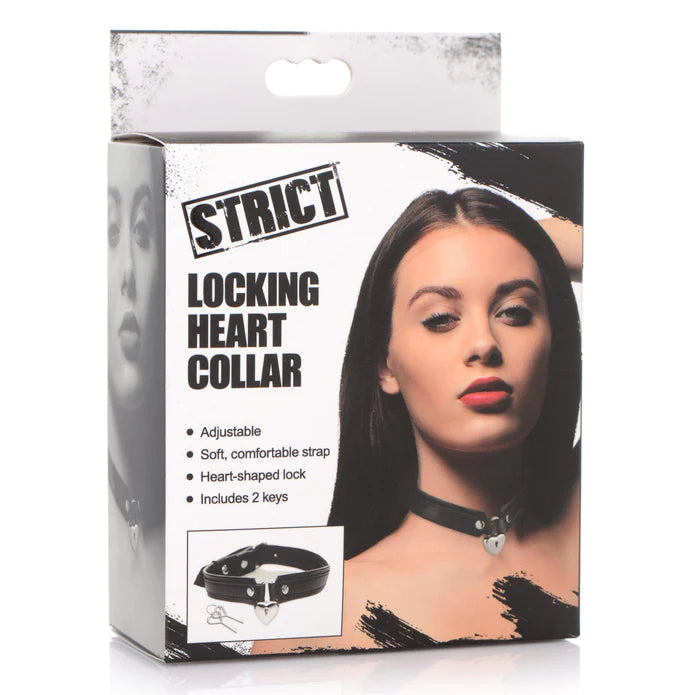 Strict - Locking Heart Halsband mit Schloß schwarz/silber