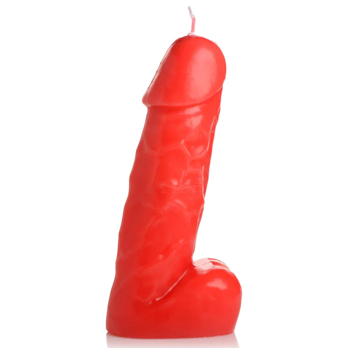 Master Series Spicy Pecker Kaltwachskerze In Penisform Rot – Detailaufnahme Rückseite