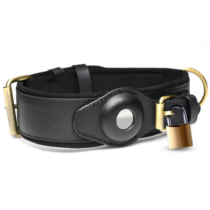 Master Series   Sub Halsband Für Apple Airtag, schwarz; gold, stahl-1; pu-leder, Default Title – Hauptansicht: verführerisch präsentiert