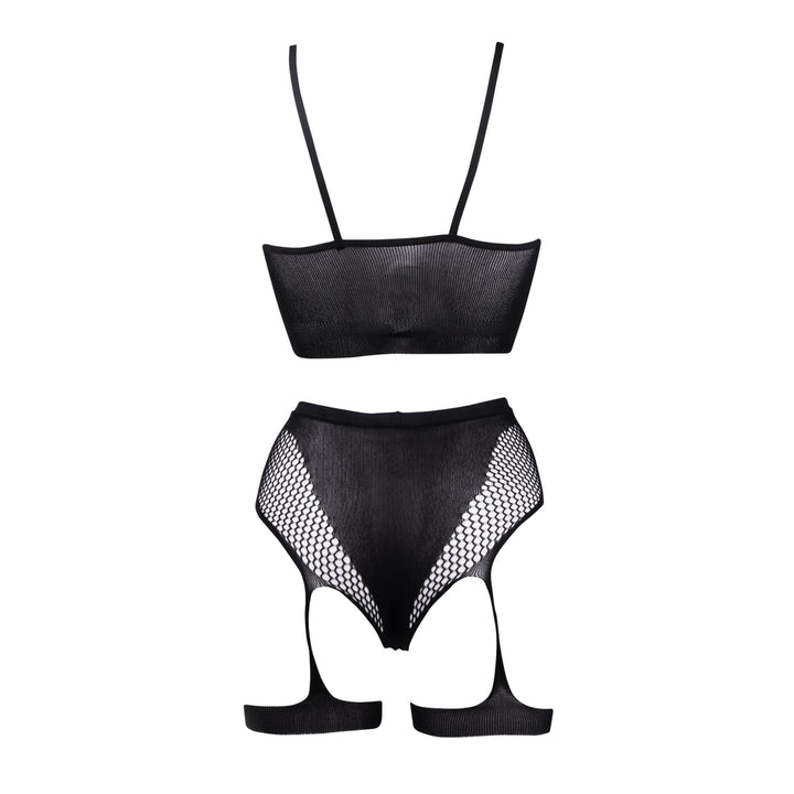 Fishnet Set von Le Désir schwarz mit Strumpfbändern
