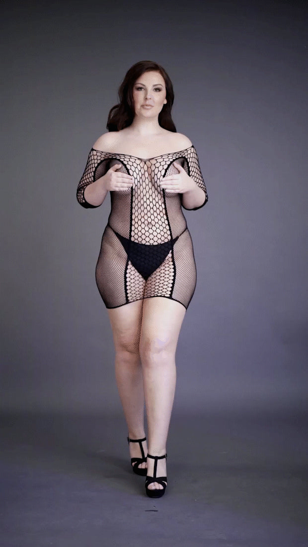 Minikleid Duo Net schulterfrei von Le Désir schwarz Queensize