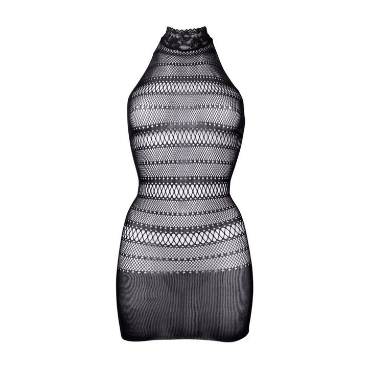Minikleid mit Netzstruktur und hohem Kragen von Le Désir schwarz
