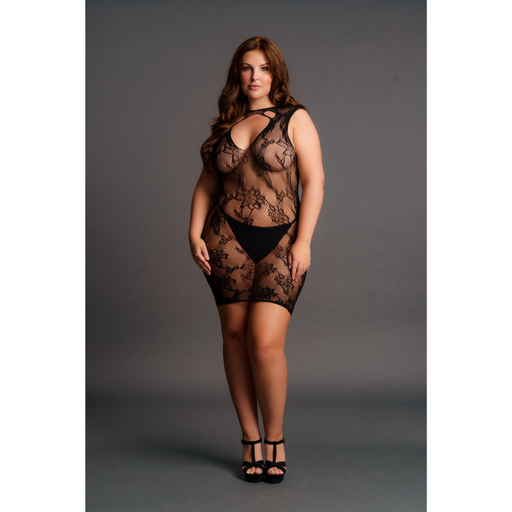 Minikleid mit Netzstruktur und freiem Rücken von Le Désir schwarz Queensize