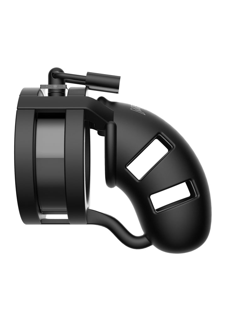 Mancage 18 Keuschheitskafig 9 00 Cm Mit Hodenteiler Schwarz – Detailaufnahme Vorderseite