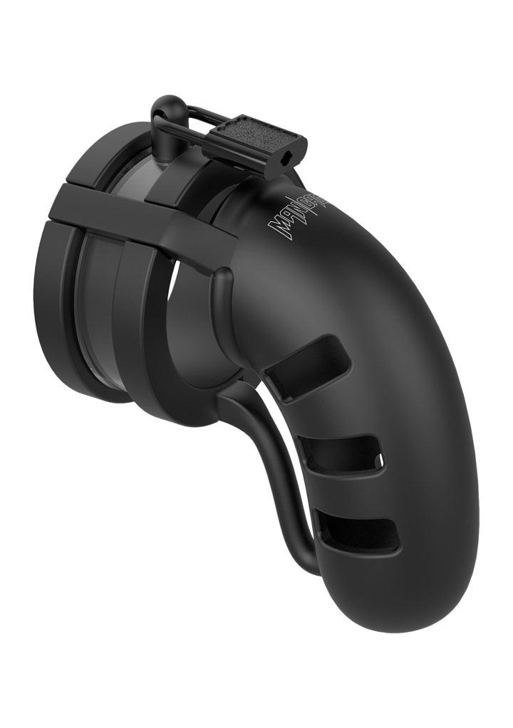 Mancage   19 Keuschheitskäfig 11,50 Cm Mit Hodenteiler Schwarz, Default Title – Hauptansicht: verführerisch präsentiert