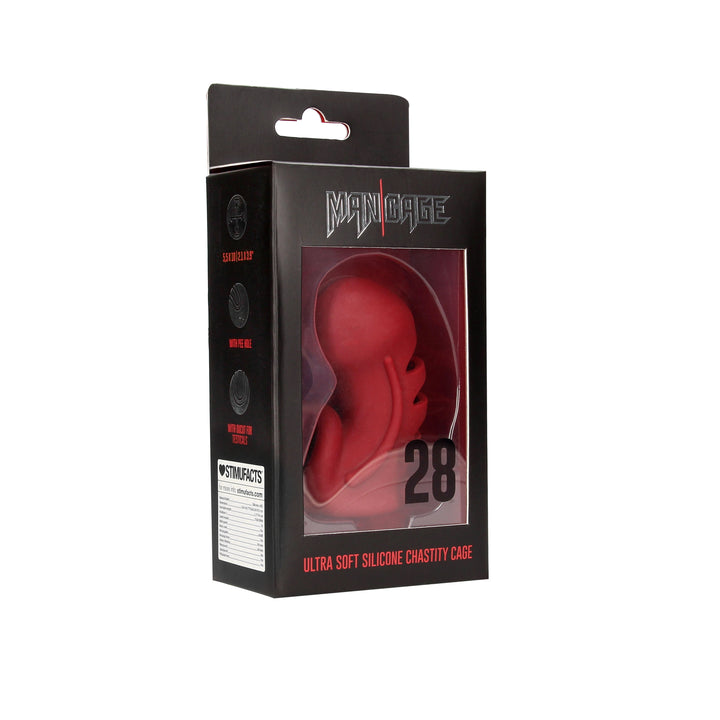 Mancage 28 Ultra Soft Silikon Keuschheitskafig Rot – zusätzliche Ansicht 8