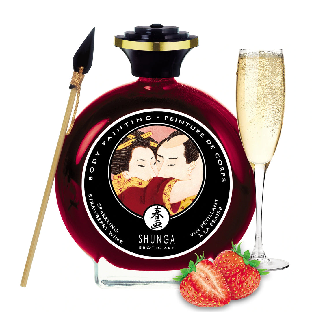 Shunga   Edible Body Paint Strawberry Sparkling Wine 100 Ml, Default Title – Hauptansicht: verführerisch präsentiert