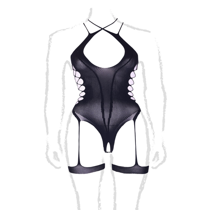 Body "Metis" mit gekreuztem Ausschnitt und Strumpfbändern von Le Désir schwarz Queensize