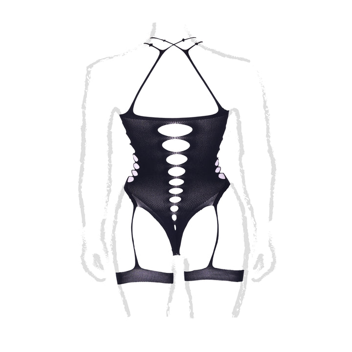 Body "Metis" mit gekreuztem Ausschnitt und Strumpfbändern von Le Désir schwarz Queensize