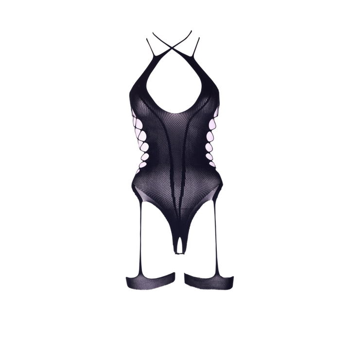 Body "Metis" mit gekreuztem Ausschnitt und Strumpfbändern von Le Désir schwarz