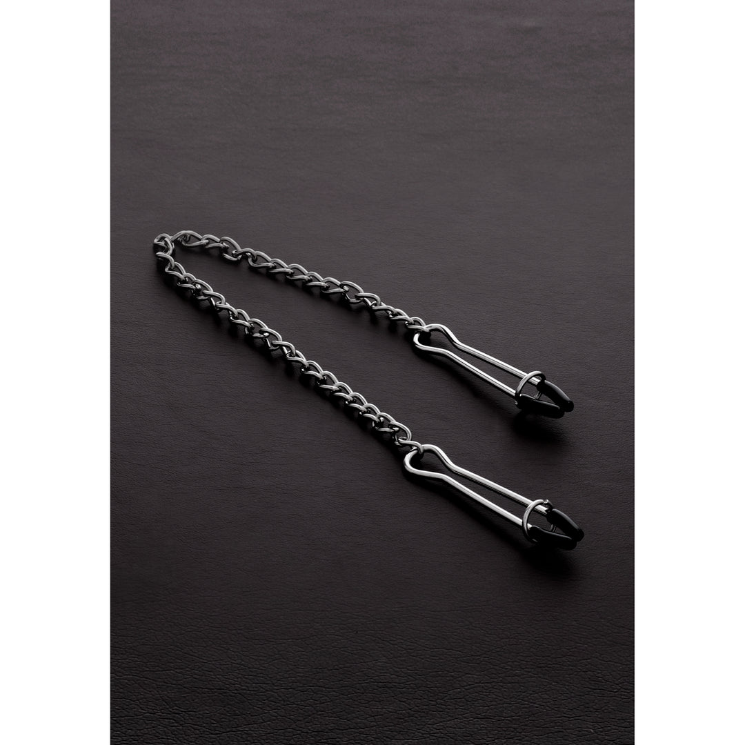 Shots Steel   Nippelklemmen Mit Kette, silber-1; schwarz, Edelstahl, Gummi, edelstahl; gummi, Default Title – Hauptansicht: verführerisch