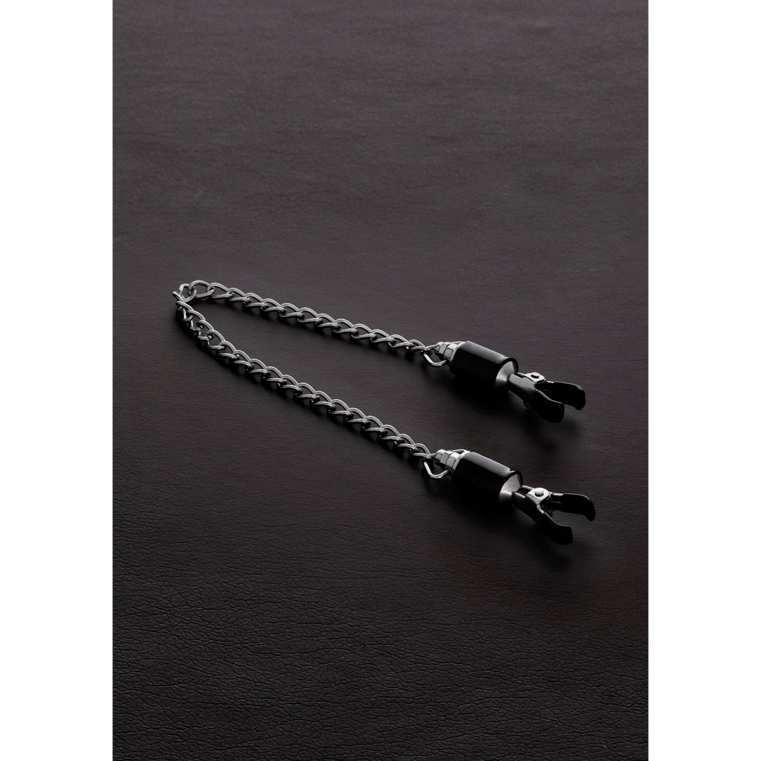 Shots Steel   Barrel Nippelklemmen Mit Kette, silber-1; schwarz, Edelstahl, Gummi, edelstahl; gummi, Default Title – Hauptansicht: