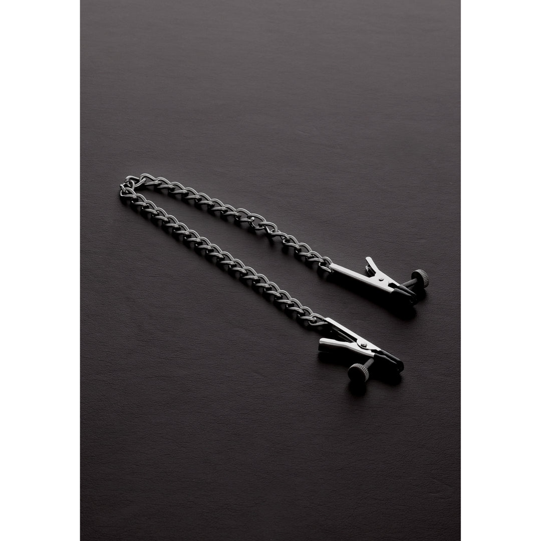 Shots Steel   Einstellbare "Krokodil" Nippelklemmen Mit Kette, silber-1; schwarz, Edelstahl, Vinyl, edelstahl; vinyl, Default Title –