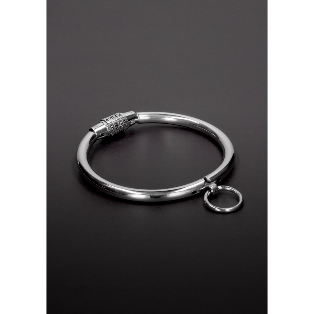 Shots Steel   Halsfessel Mit Zahlenschloss Aus Edelstahl   Mittel, silber, Default Title – Hauptansicht: verführerisch präsentiert