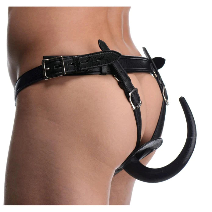 Master Series Anal Plug Holster Und Harness Schwarz – Nahaufnahme Materialstruktur