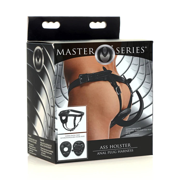 Master Series Anal Plug Holster Und Harness Schwarz – Zoom auf Verschluss/Label