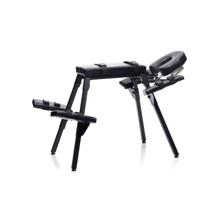 Master Series   Bdsm Bock "Extreme", schwarz, nylon; pu-leder; stahl, Default Title – Hauptansicht: verführerisch präsentiert