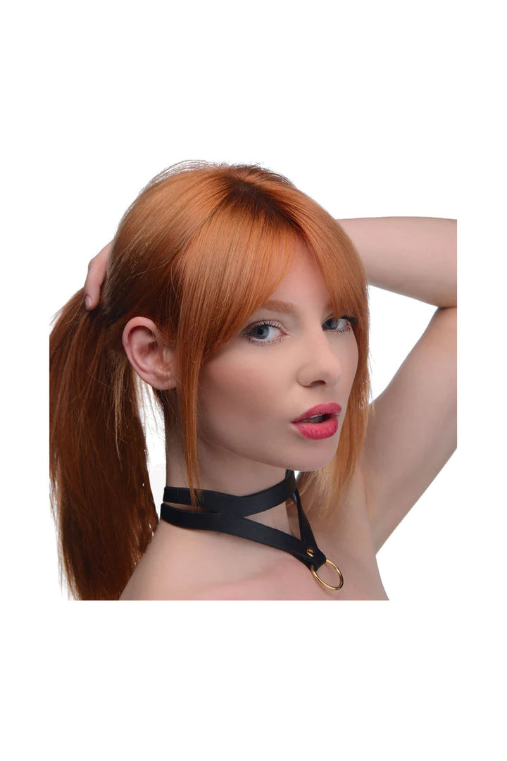 Master Series   Bondage Baddie Halsband Mit O Ring Schwarz/Gold, gold; schwarz, pu-leder; metall-nickelfrei, Default Title – Hauptansicht: