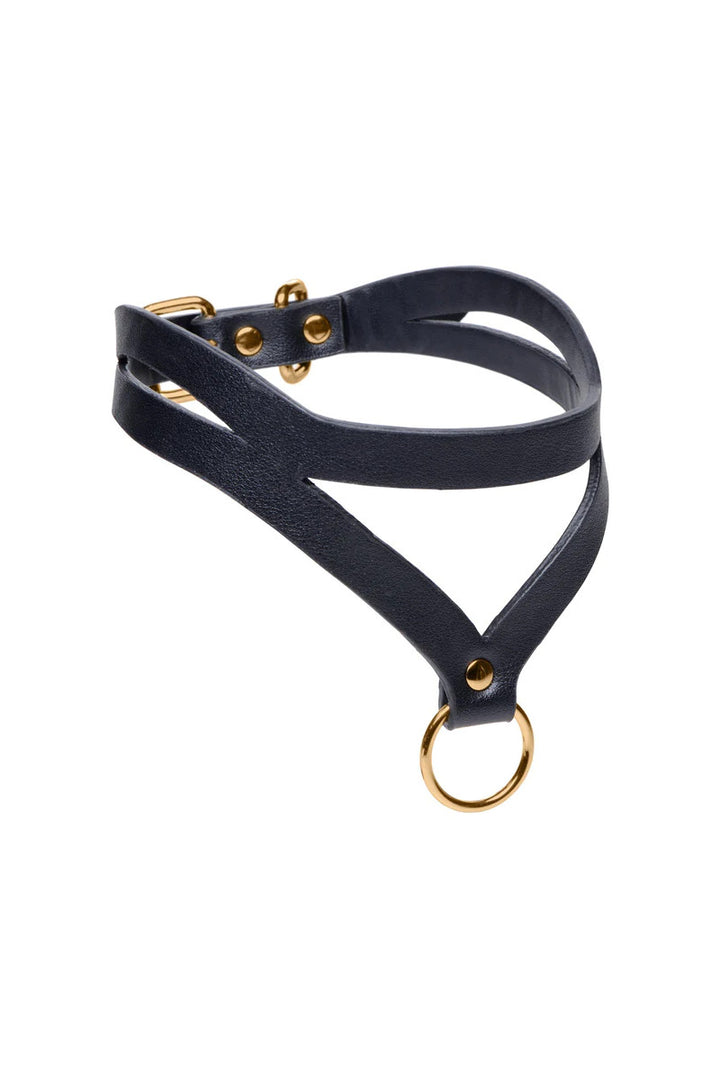 Master Series Bondage Baddie Halsband Mit O Ring Schwarz Gold – Detailaufnahme Rückseite