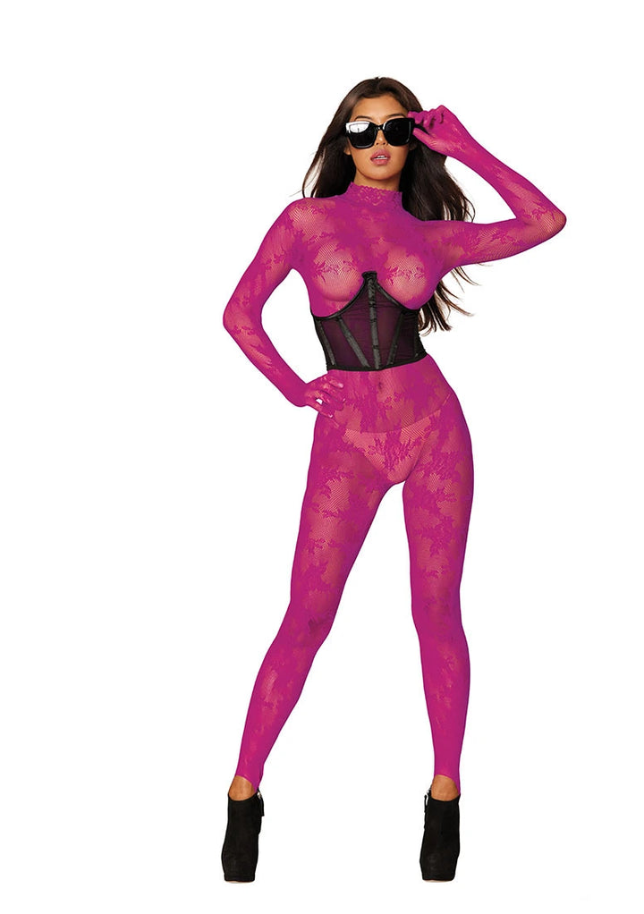 Dreamgirl - Bodystocking mit Fingerhandschuhen Pink