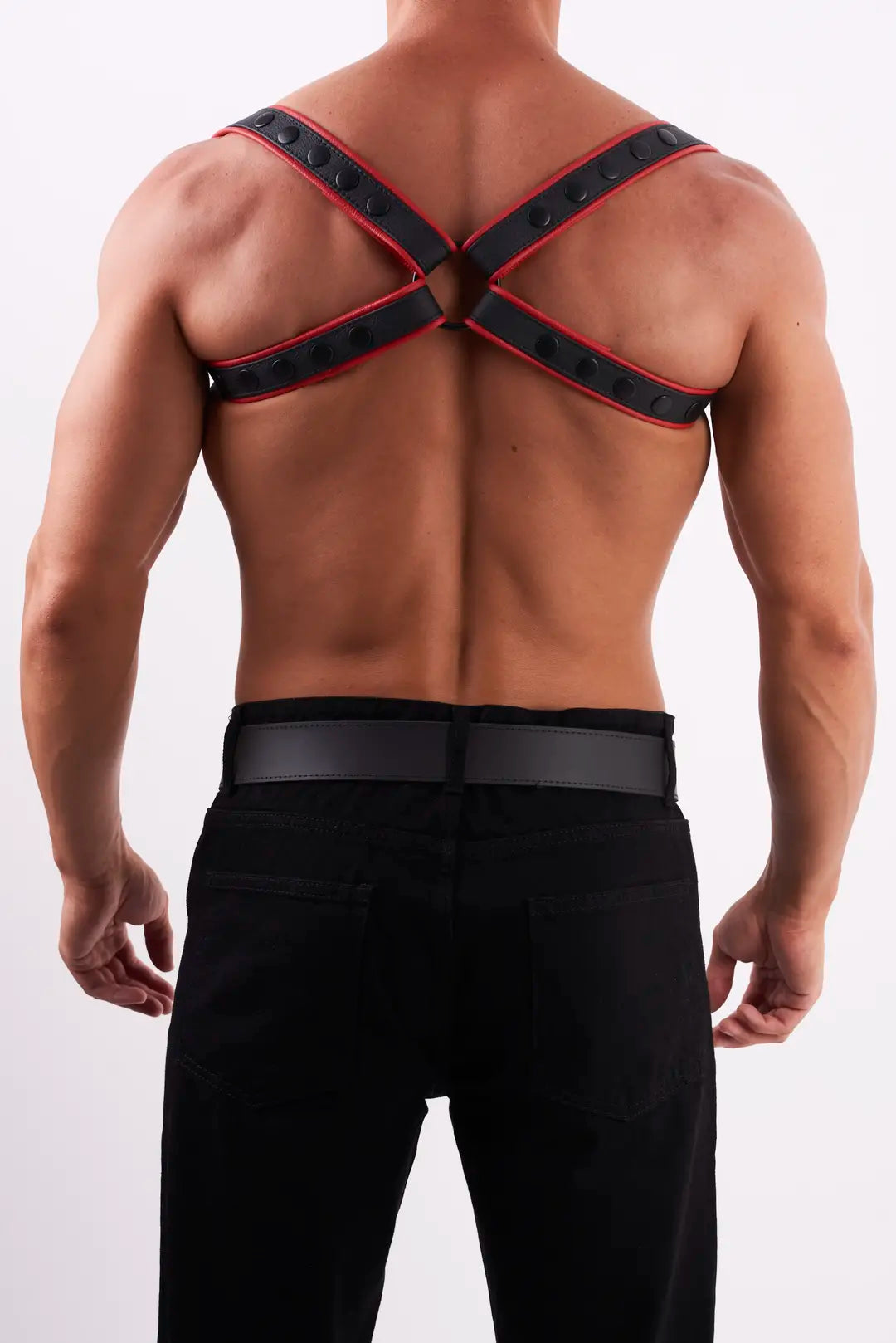 KinkySabine - Schulterharness aus weichem Leder schwarz/rot