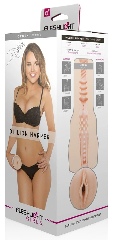 Fleshlight Girls Dillion Harper Crush Masturbator in Hautton, körpernahes Premium-Silikon, diskrete Verpackung