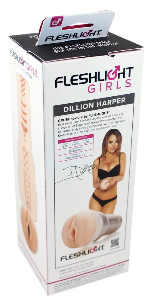 Fleshlight Girls Dillion Harper Crush Masturbator in cremeweiß, dezente Verpackung mit SuperSkin-Material