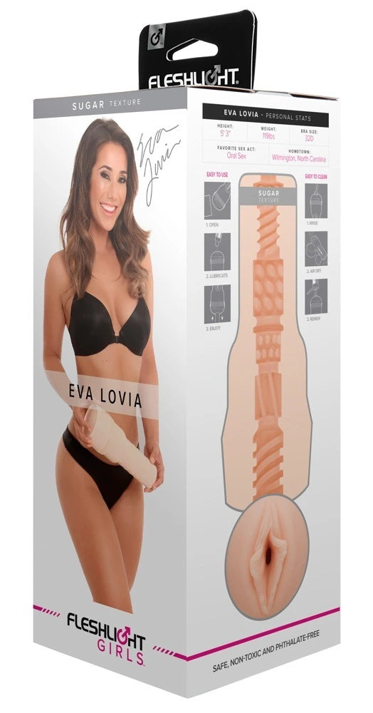 Fleshlight Girls Eva Lovia Sugar Masturbator in Hautton, körperwarmes Material, diskrete Verpackung, Premium-Qualität