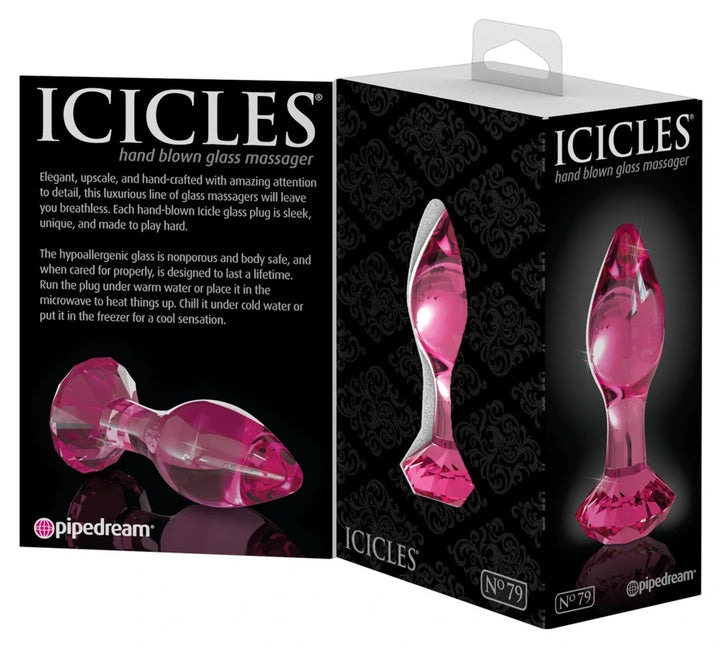Icicles Glas-Analplug No. 79 Pink – Handgefertigter Analplug mit Diamant-Stopper 9cm