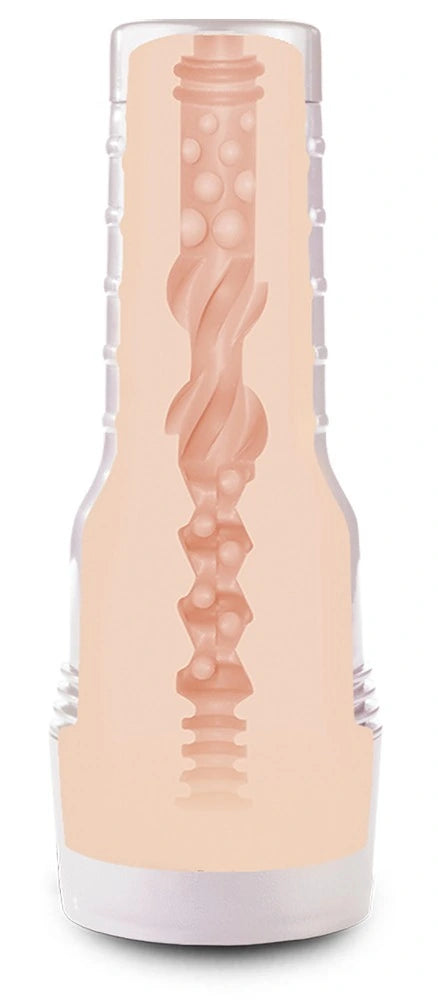 Fleshlight Elsa Jean Tasty Masturbator in Hautfarben mit spiralförmiger Innenstruktur und transparentem Gehäuse