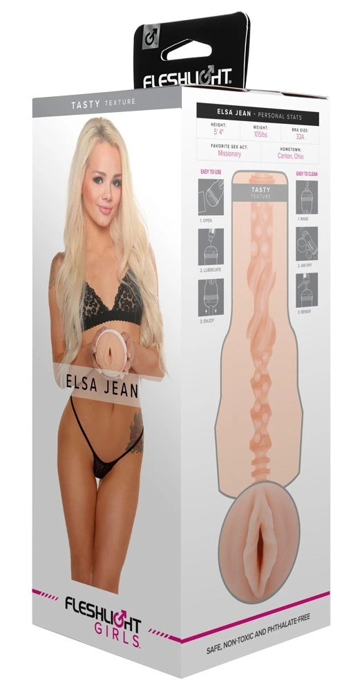 Fleshlight Girls Elsa Jean Tasty Masturbator in Hautfarben mit strukturiertem Innenkanal, sicheres Premium-Vergnügungsprodukt
