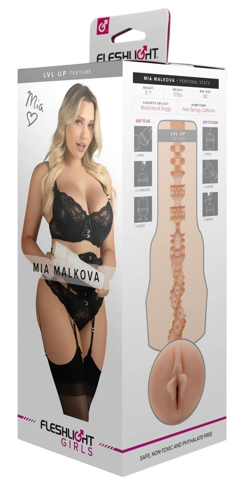 Fleshlight Girls Mia Malkova LVL Up Masturbator in Hautton mit strukturiertem Innenkanal, hochwertiges Selbstbefriedigung-Toy