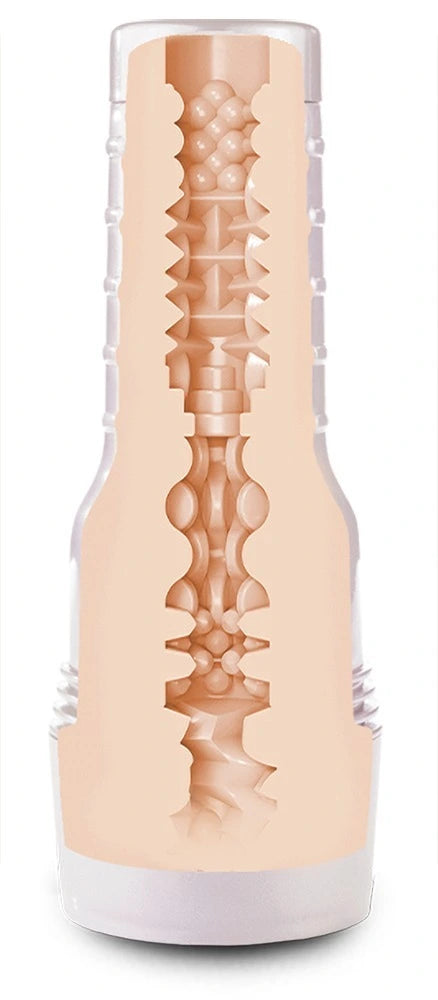 Fleshlight Emily Willis Squirt Masturbator in Hautton mit strukturiertem Innenkanal und transparentem Gehäuse