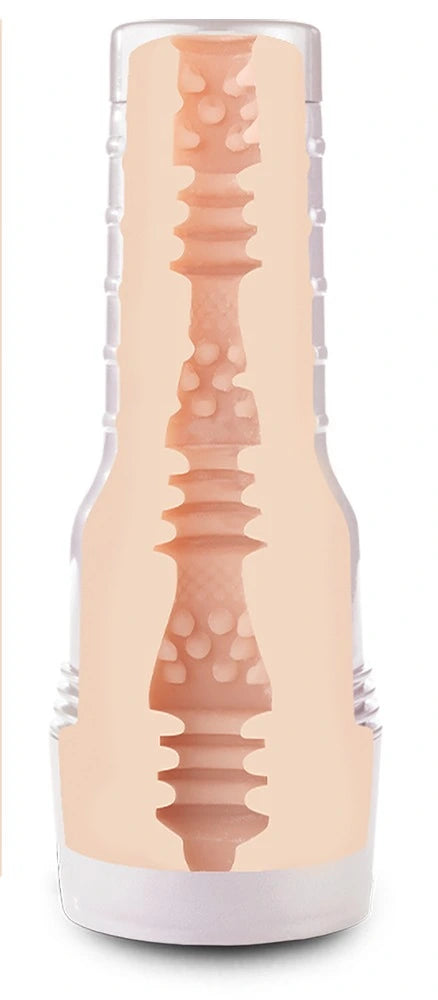 Fleshlight Lana Rhoades Karma Masturbator in Hautton mit texturiertem Innenkanal in transparentem Gehäuse