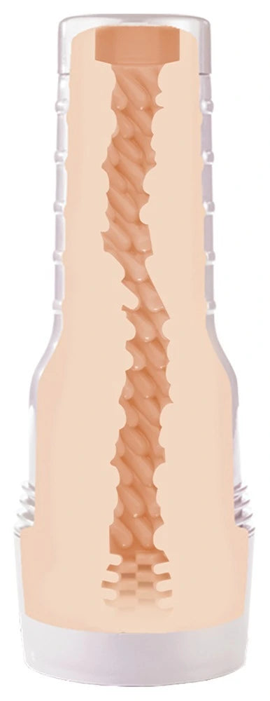 Fleshlight Mia Malkova Boss Level Masturbator mit strukturiertem Kanal in Hautton und transparentem Gehäuse