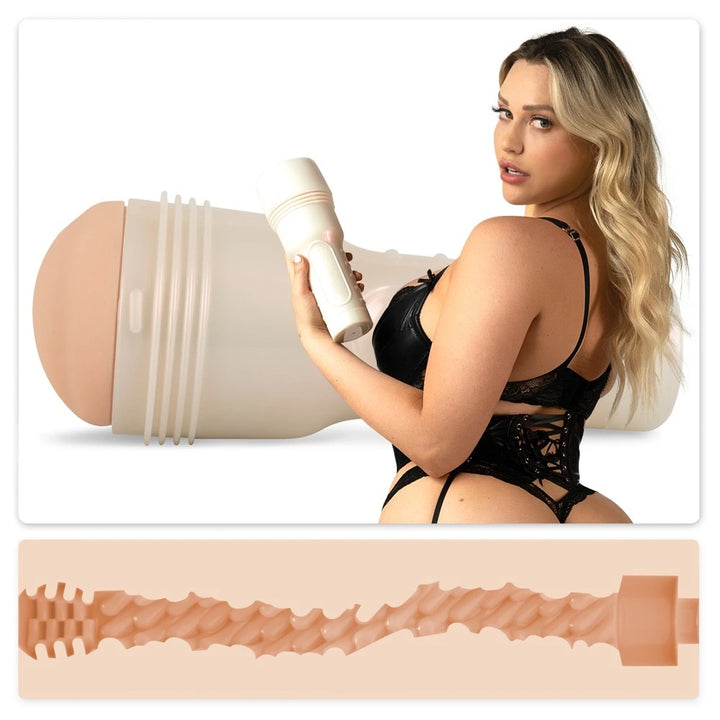 Fleshlight Mia Malkova Boss Level Masturbator in Hautton mit strukturiertem Innenkanal, präsentiert von Mia Malkova