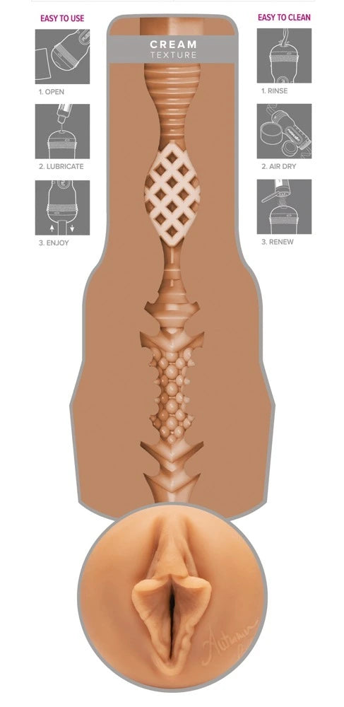 Fleshlight Autumn Falls Cream Masturbator in Hautton mit detaillierter Innenstruktur und anatomischem Design