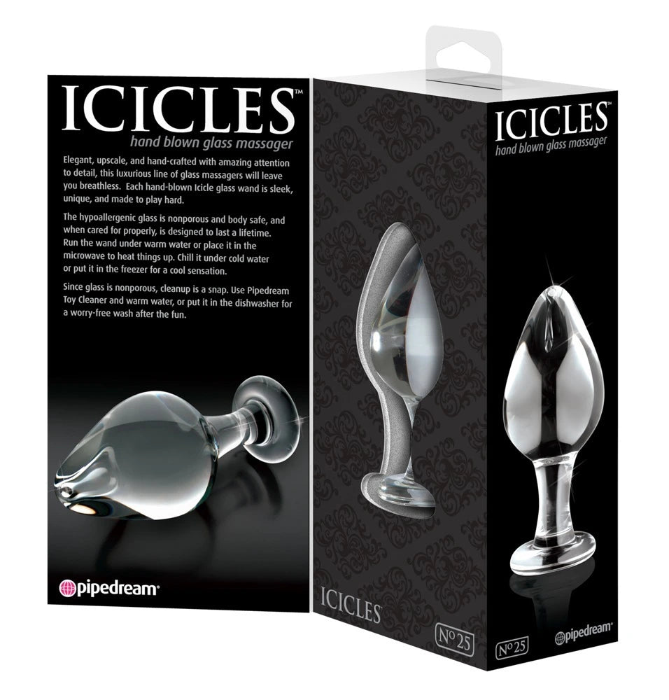 Icicles Glas-Analplug No. 25 Klar – Handgefertigter Analplug mit Stopper 9cm