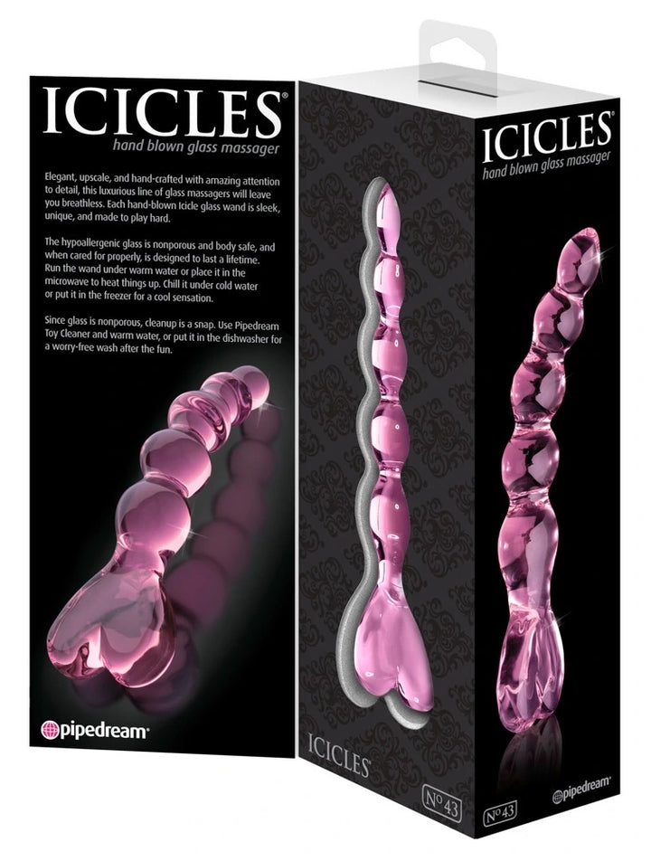Icicles Glasdildo No. 43 Rosa – Handgefertigter strukturierter Glas-Dildo 20cm