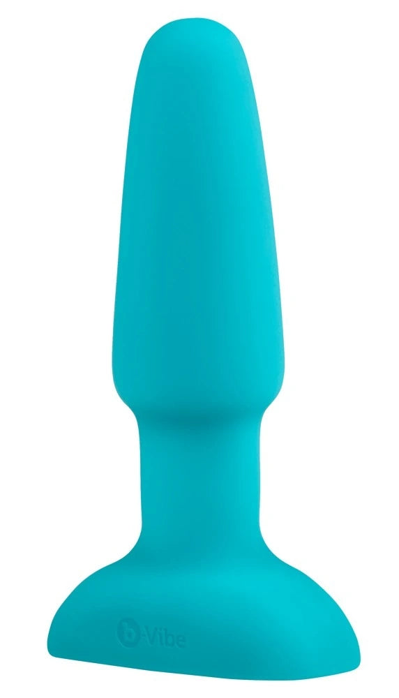 b-vibe Rimming 2 Analplug in leuchtendem Türkis, ergonomisch geformt aus hochwertigem Silikon mit geschwungener Basis