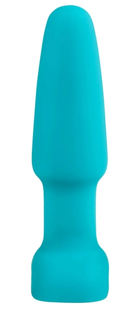 b-vibe Rimming Plug 2 in leuchtendem Türkis, konische Form aus hochwertigem Silikon mit komfortablem Sockel