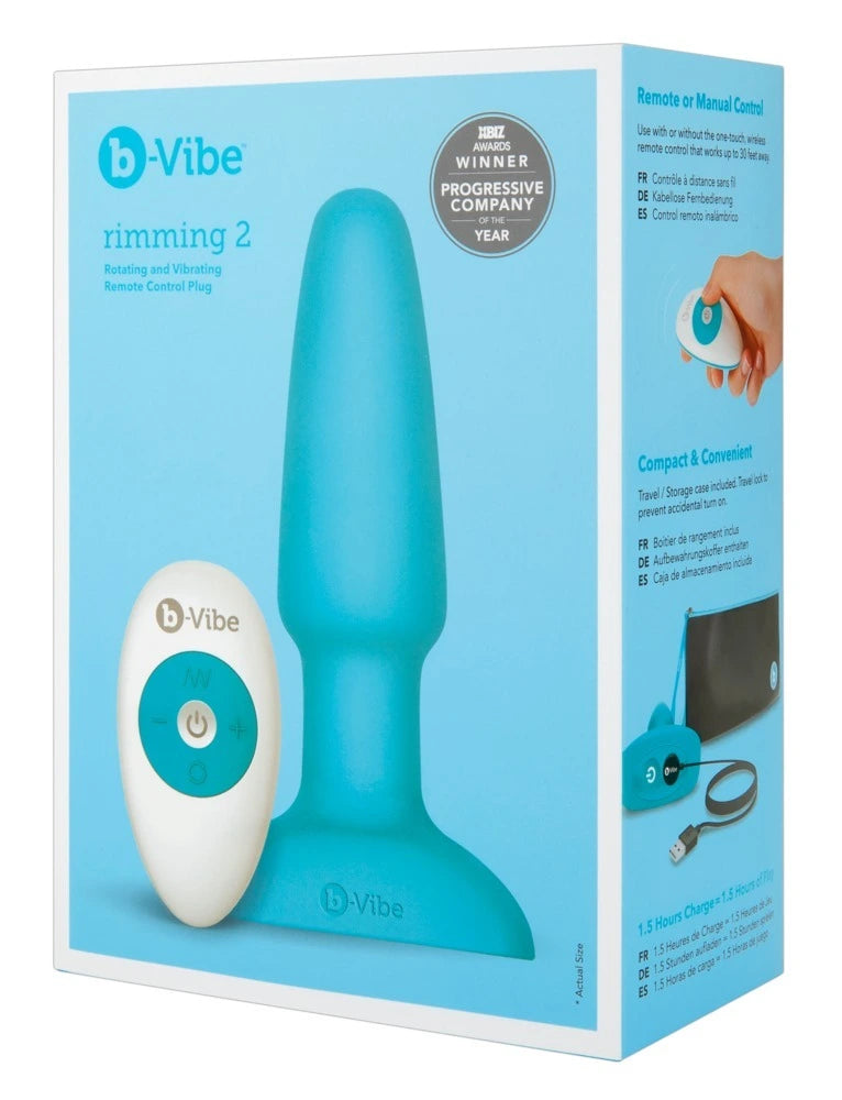 b-Vibe Rimming 2 Plug in Türkis mit kabelloser Fernbedienung – rotierendes Vibrations-Analplug aus Silikon